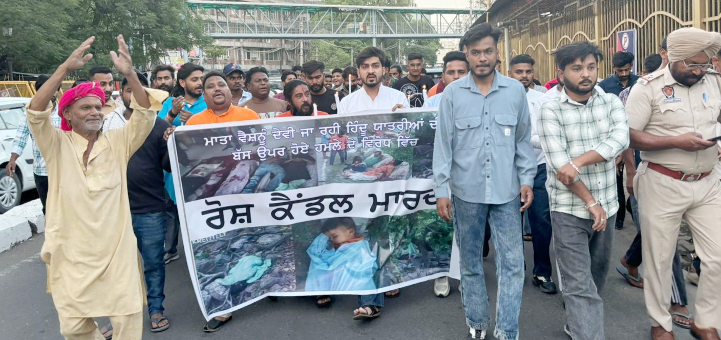 Candle march taken out as a protest against the terrorist attack on the pilgrims